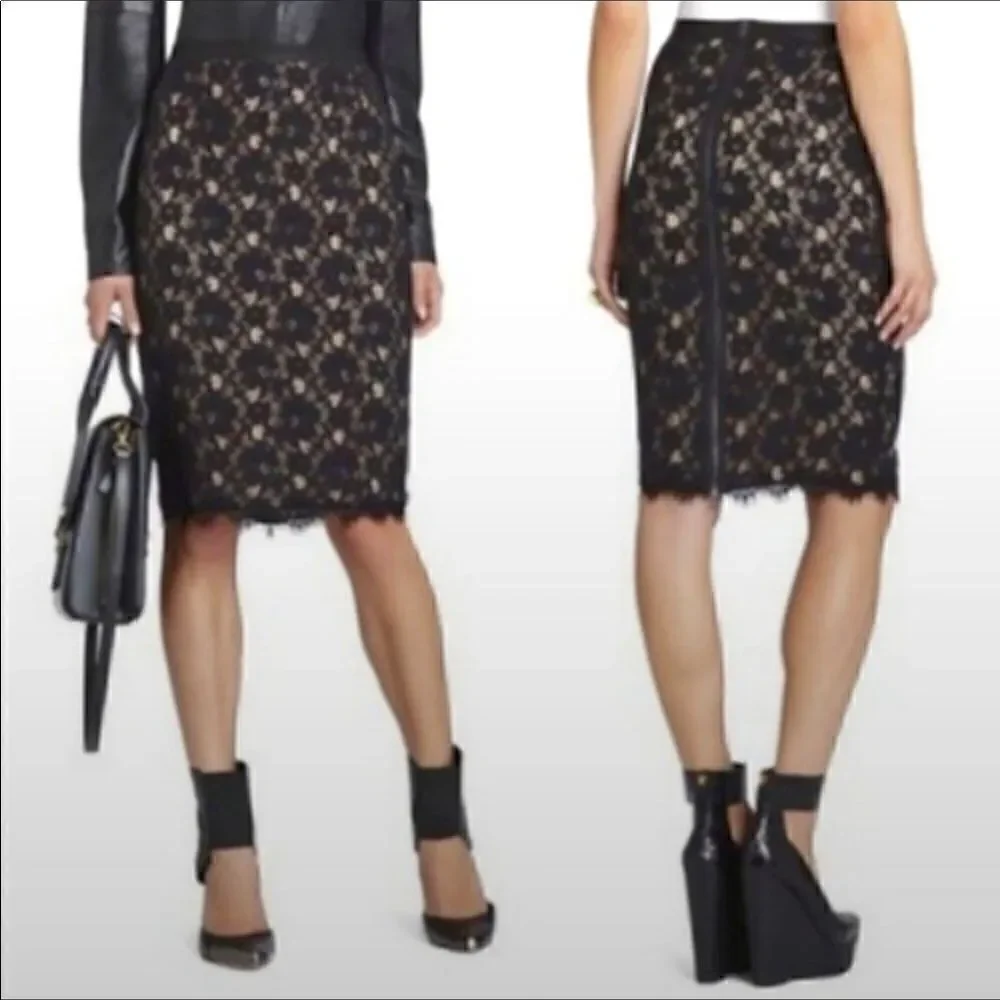 BCBG Sz M black lace back zippered skirt